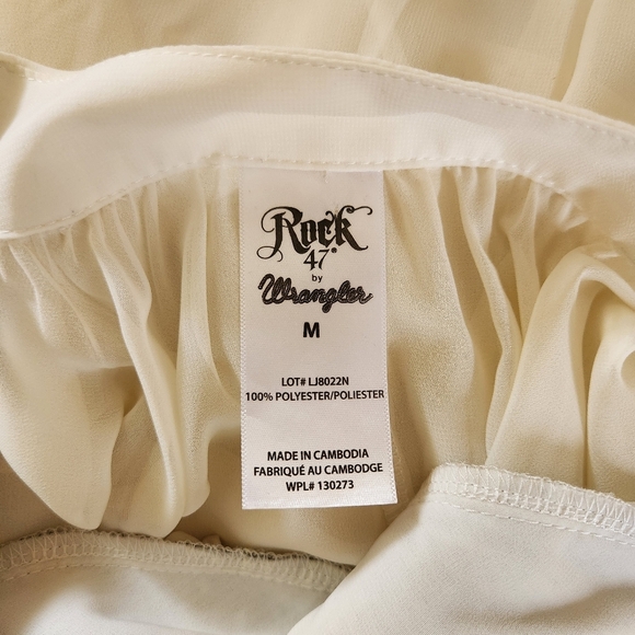 Rock 47 Wrangler White Sheer Beaded V Neck Blouse Top Shirt Western Boho Cowgirl - Picture 7 of 7